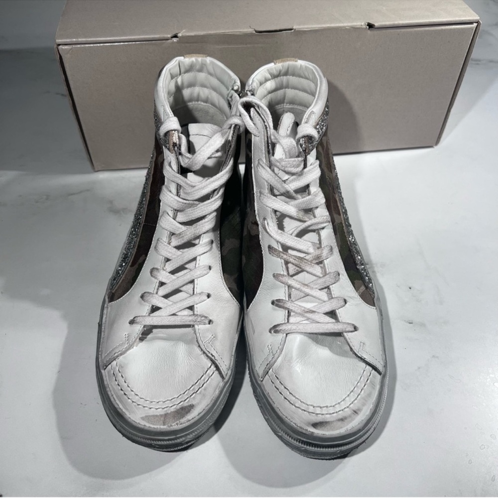 Golden Goose Slide White Green Camouflage Silver Pink Athletic High Top Sneakers - Picture 4 of 14